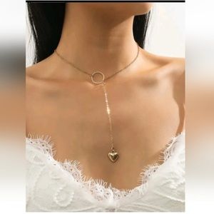 💜 Lovely Metallic Heart Lariat Necklace 💜 Heart Charm Y Lariat Necklace